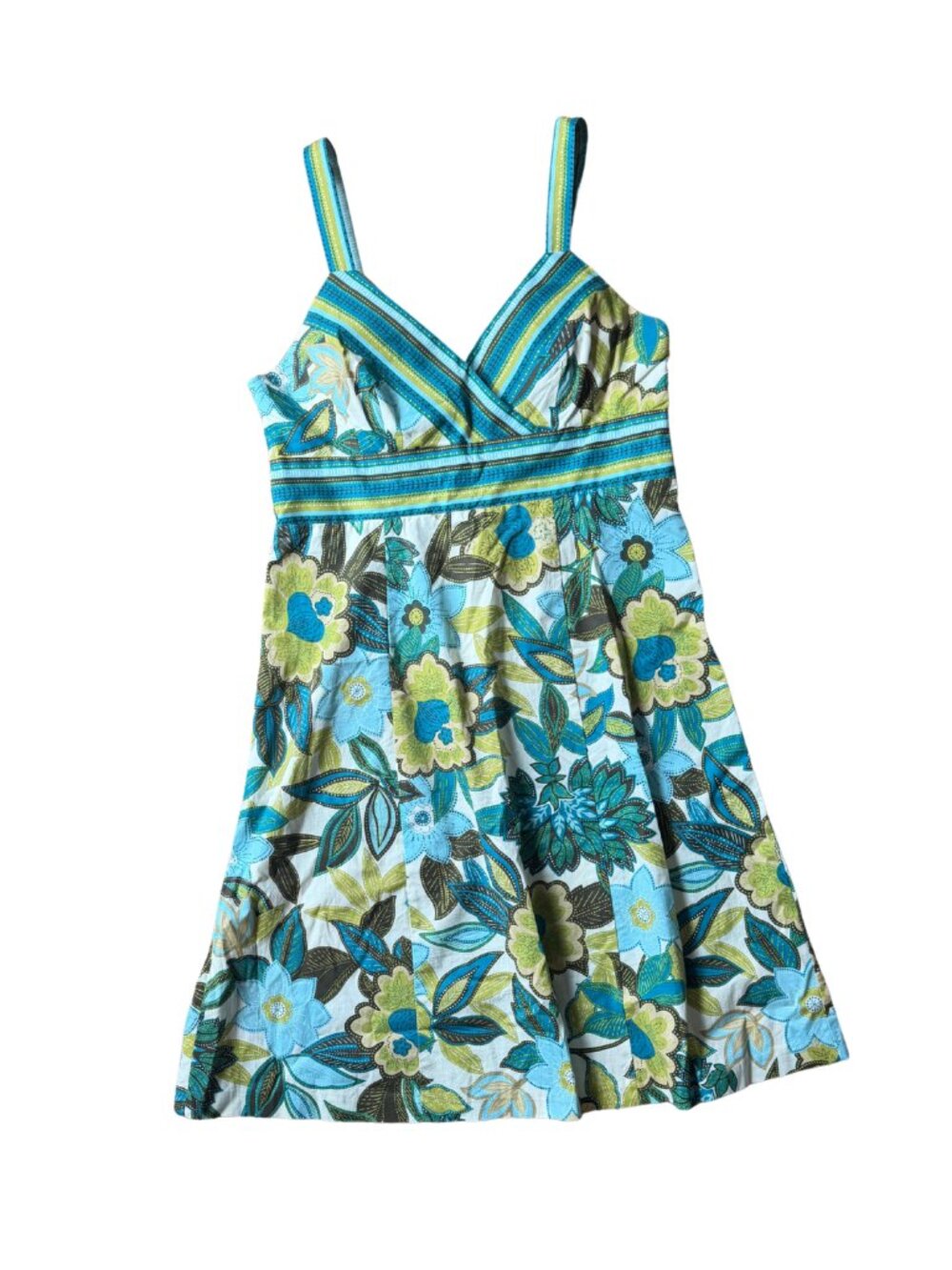 Y2K Vintage R&K Originals Blue Brown Floral Cotton Midi Sundress Size 6 Petite